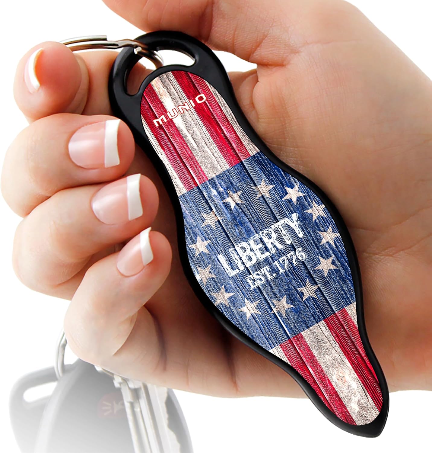 MUNIO Self Defense Keychain – Lightweight, Stylish & Portable Safety Tool for Women & Men – Non-Lethal Kubotan, Easy to Use, TSA Approved – Made in USA