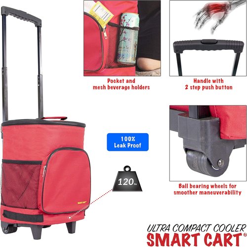 dbest products Ultra Compact Cooler Smart Cart, Red Insulated Collapsible Rolling Tailgate BBQ Beach Summer