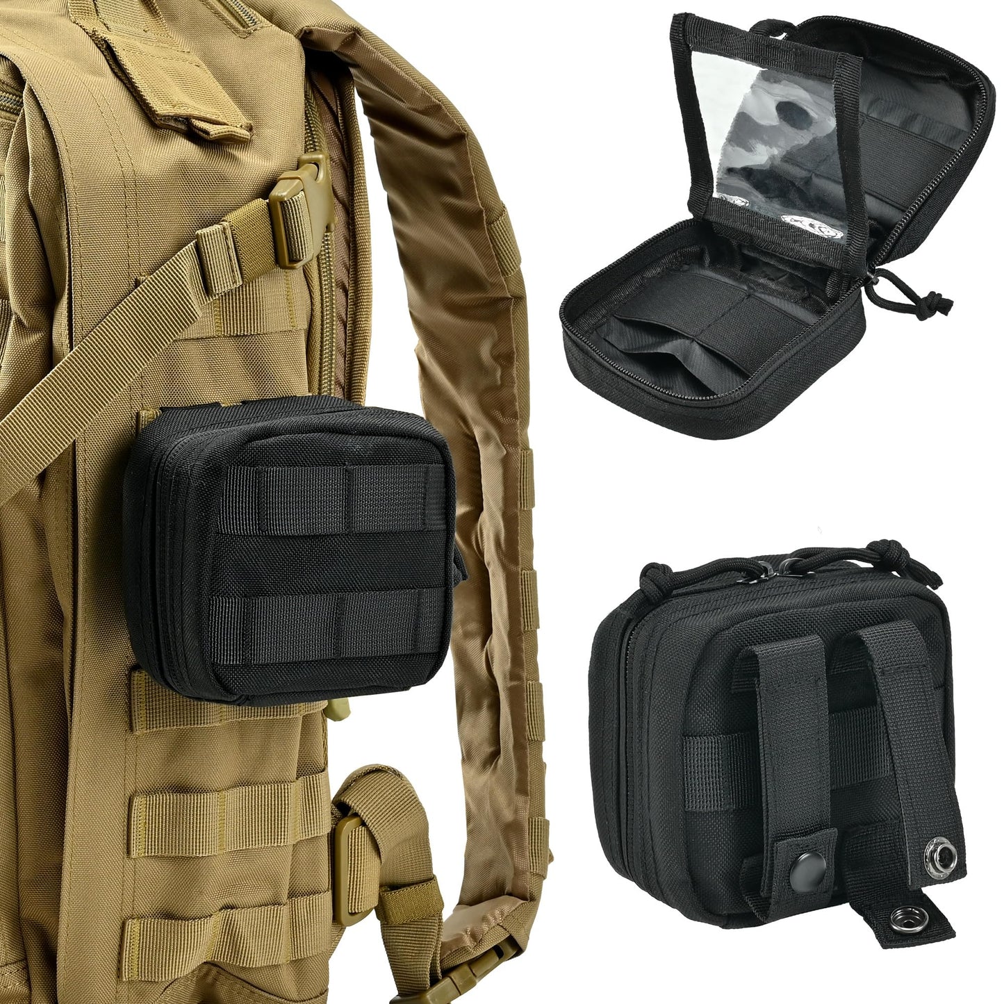 EDC Small Tactical Molle Pouch, Micro Utility Pouch,Removable Clear ID Pocket Mini Knife Compass Flashlight Card Storage Bag Belt Outdoor Hiking Camping Hunting