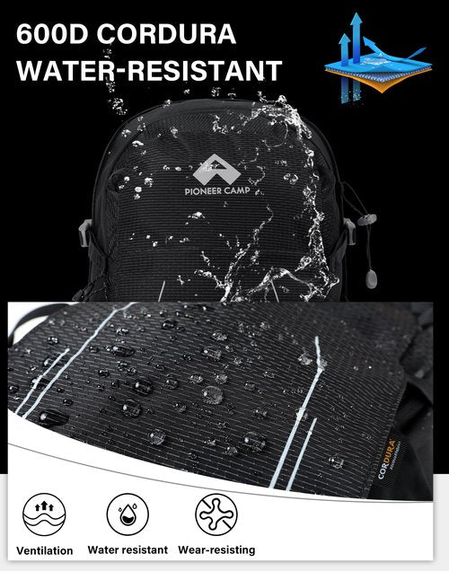 Pioneer Camp Hiking Backpack 22L Small Hiking Hydration Gear Lightweight Camping Backpack Travel Daypack for Women Men Outdoor Bag for Biking Climbing(Black;22L)
