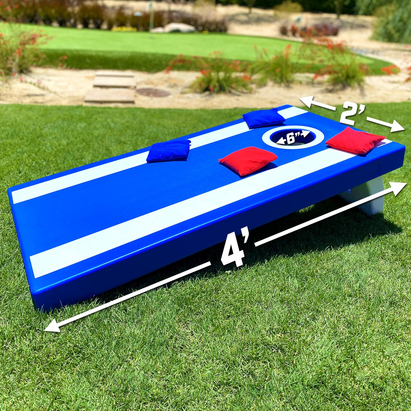 GoSports 4 ft x 2 ft All Weather Outdoor Cornhole Game Set - Heavy-Duty Plastic Weatherproof Boards Includes 8 Bean Bags & Game Rules