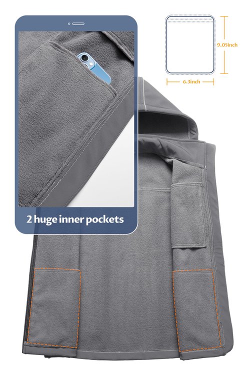 CREATMO US Womens Winter Vest Women Casual Fleece Zip Hooded Running Women's Polar Vest Lightweight With Zipper Pockets For Hiking Golf Light Grey 2XL