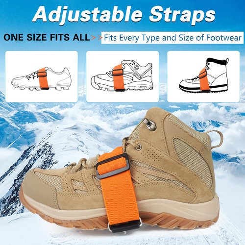 Ice Cleats Mid-Sole Snow Traction Cleats for Shoes and Boots Non-Slip Crampon with 7 Tungsten Studs Adjustable Straps for Secure Grip Snow Cleats for Winter Walking on Snow Ice Jogging Hiking (1Pair)