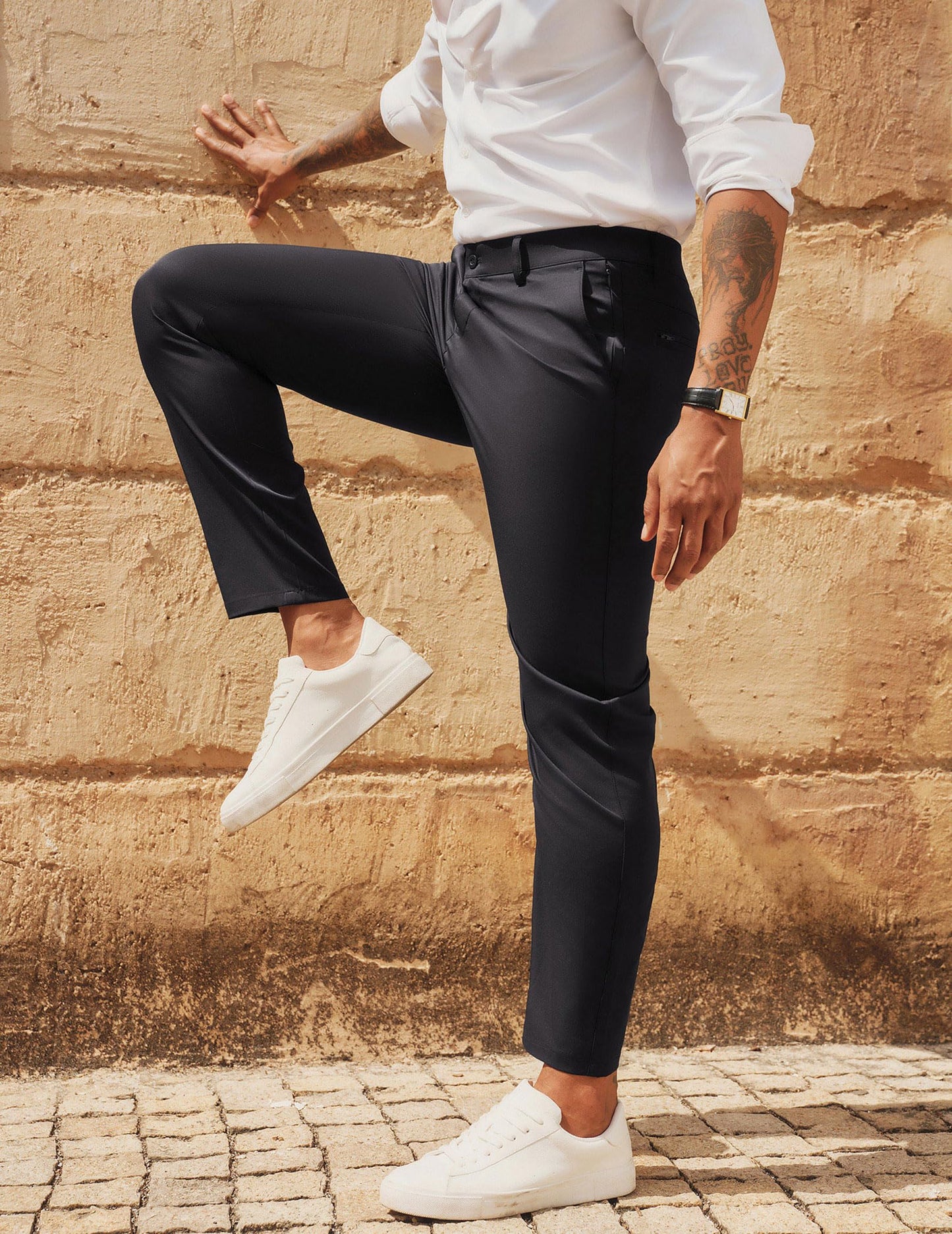 PJ PAUL JONES Mens Golf Pants Stretch Black Straight Fit Golf Joggers Pants Lightweight Casual Flat Front Trousers for Office Work XXL