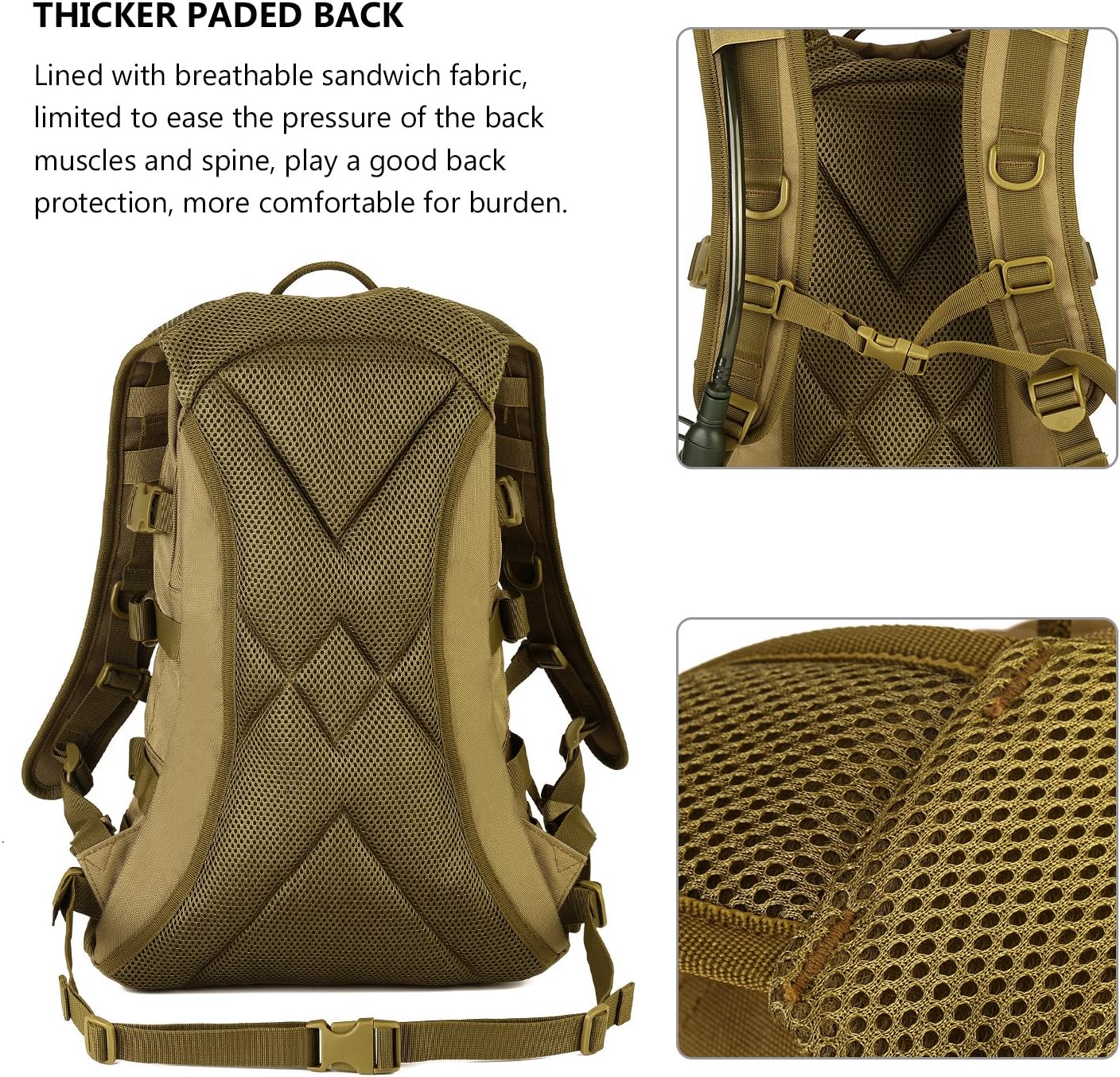 ArcEnCiel 25L Adult Tactical Motorcycle Cycling Backpack Pocket Molle Pack Helmet Holder(Patch&Rain Cover Included)