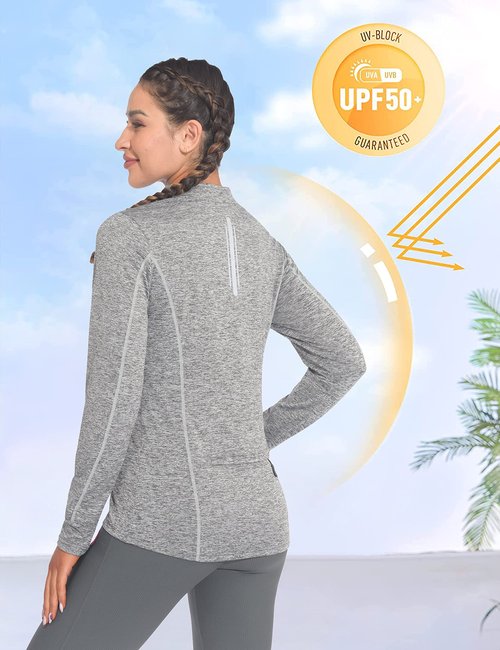 Little Donkey Andy Women's Lightweight Quarter Zip Pullover, UPF 50 Long Sleeve Athletic Shirts for Running Golf Workout Gray Heather S
