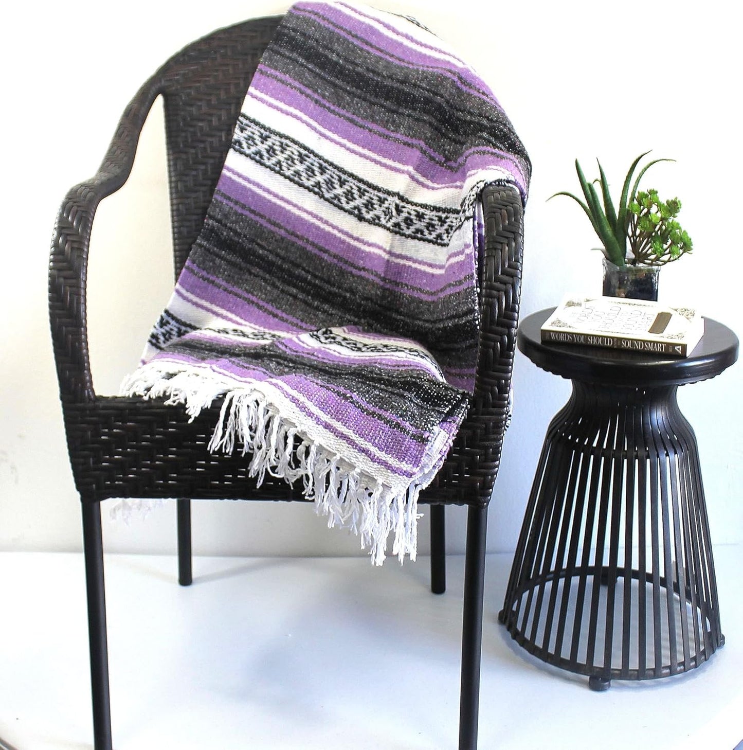 Authentic Del Mex Large Mexican Blanket - Woven Falsa Throw (70"x50") for Beach, Yoga & Outdoor Decor - Pink/Tan