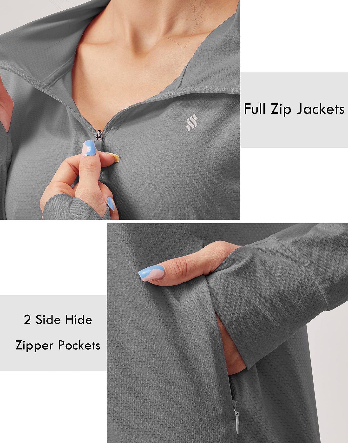 Soothfeel Women's UPF 50+ Sun Protection Hoodie Jacket Lightweight Long Sleeve Sun Shirt for Women with Pocket Hiking Outdoor Dark Grey M