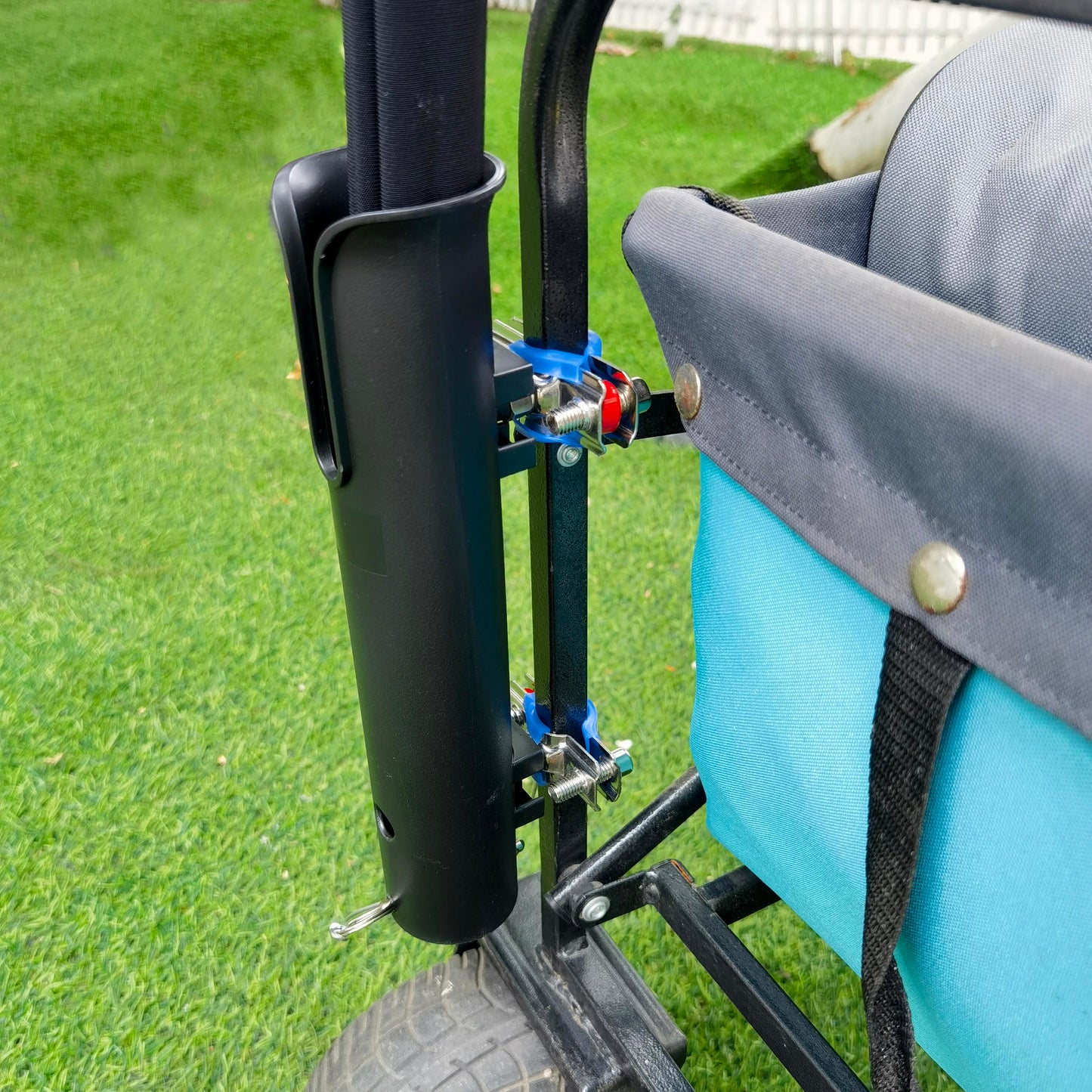 Folding Wagon Cart Umbrella and Fishing Rod Holder - Ideal for Wagon Cart, Garden, Gorilla, and Camping Carts - No Drilling Required