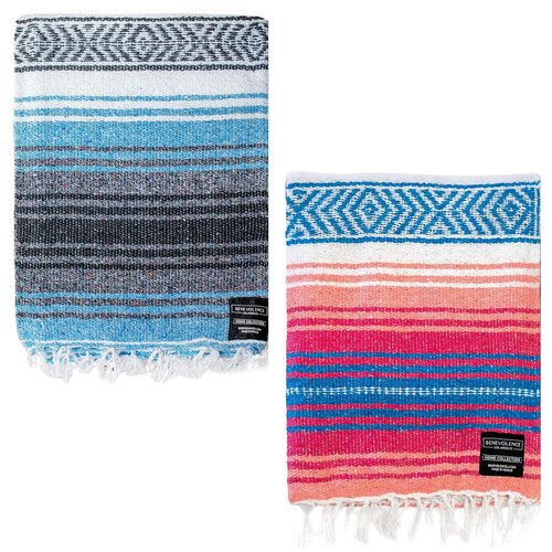 Benevolence LA Authentic Handwoven Mexican Yoga Blanket - Perfect for Picnic, Camping and More, Equestrian Saddle Serape Blanket 50x70 inches - Pack of 2