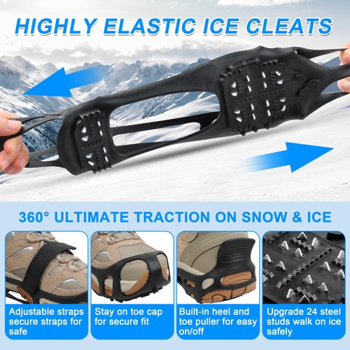 Snow Walk Traction Cleats Crampons for Winter - Non-Slip Overshoe Grippers Anti Slip Footwear for Ice Hiking, Fishing