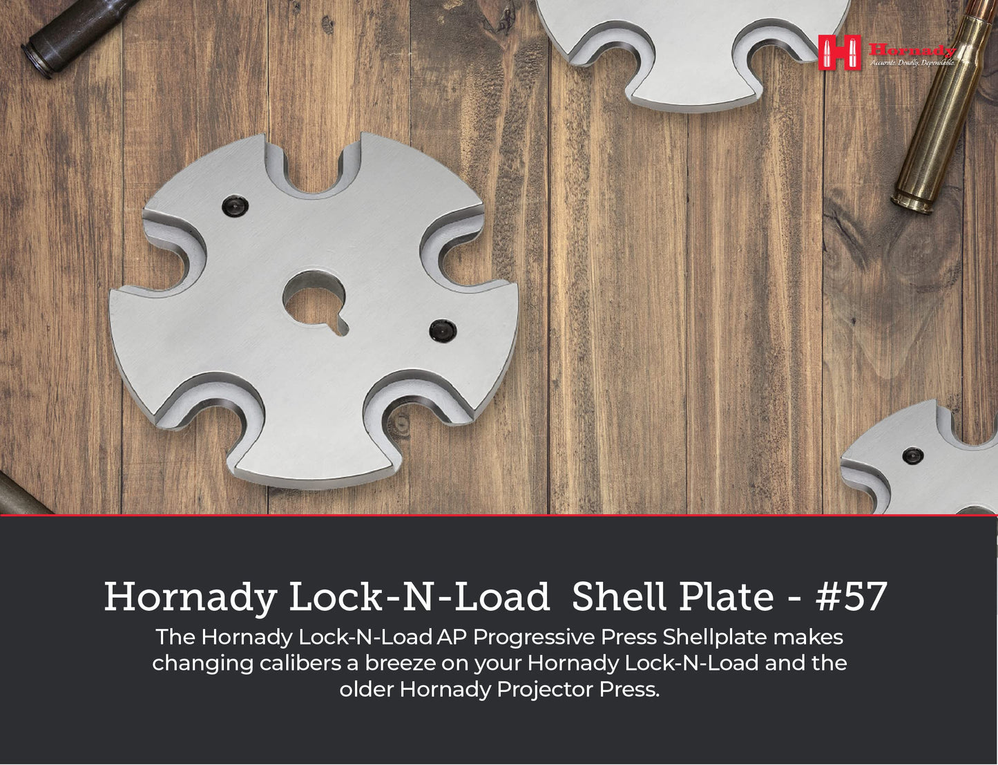 Hornady Lock N Load Shell Plate, #57, 392657 - for Reliable Caliber Changes on Your Lock-N-Load Press - Each Plate Works with Multiple Calibers - Easy Case Insertion