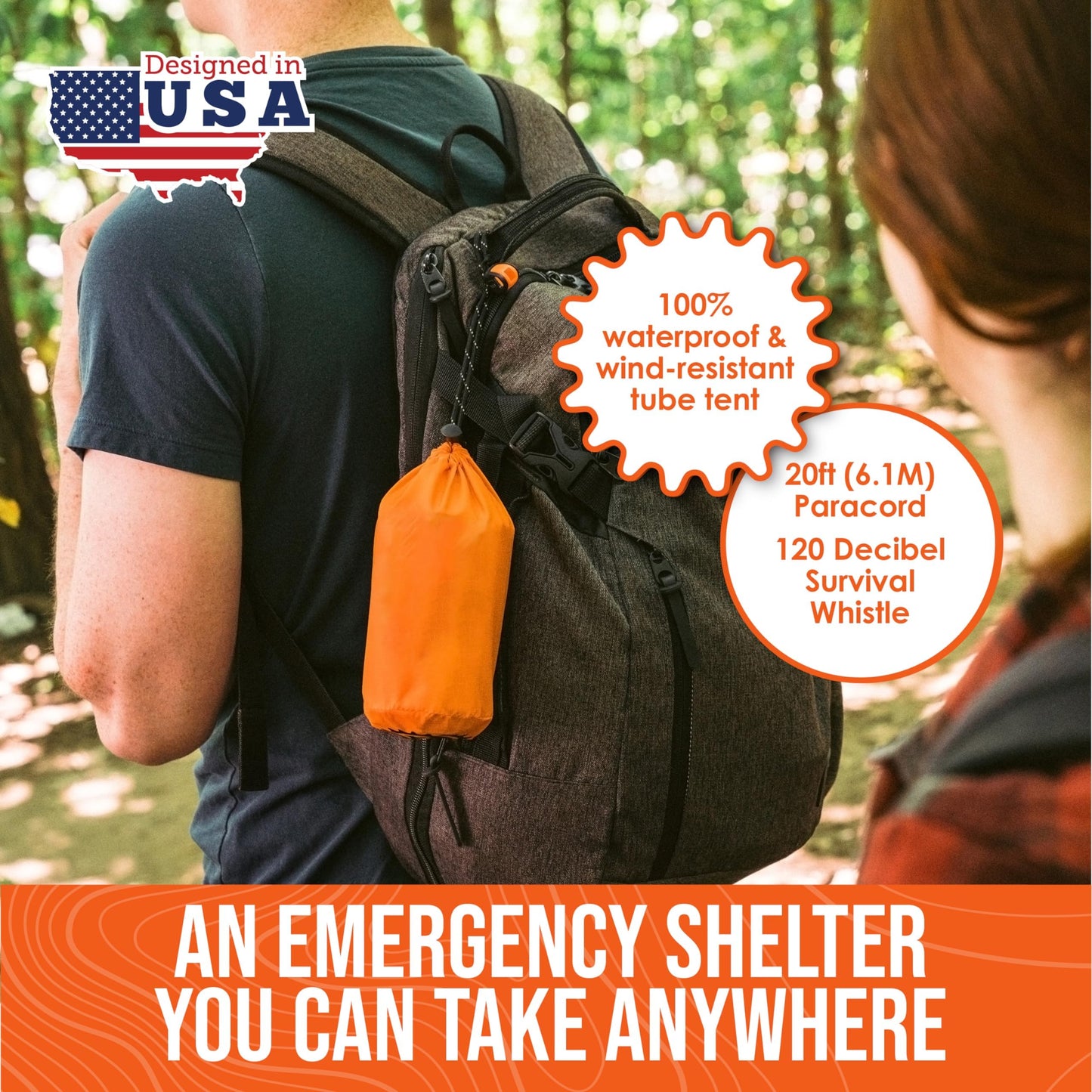 Go Time Gear Survival Life Tent • 2 Person Mylar Emergency Shelter Tube Tent + Paracord • All-Weather Protection for Camping, Hiking, & Survival Kits • Includes Emergency Whistle • 2PK Yellow