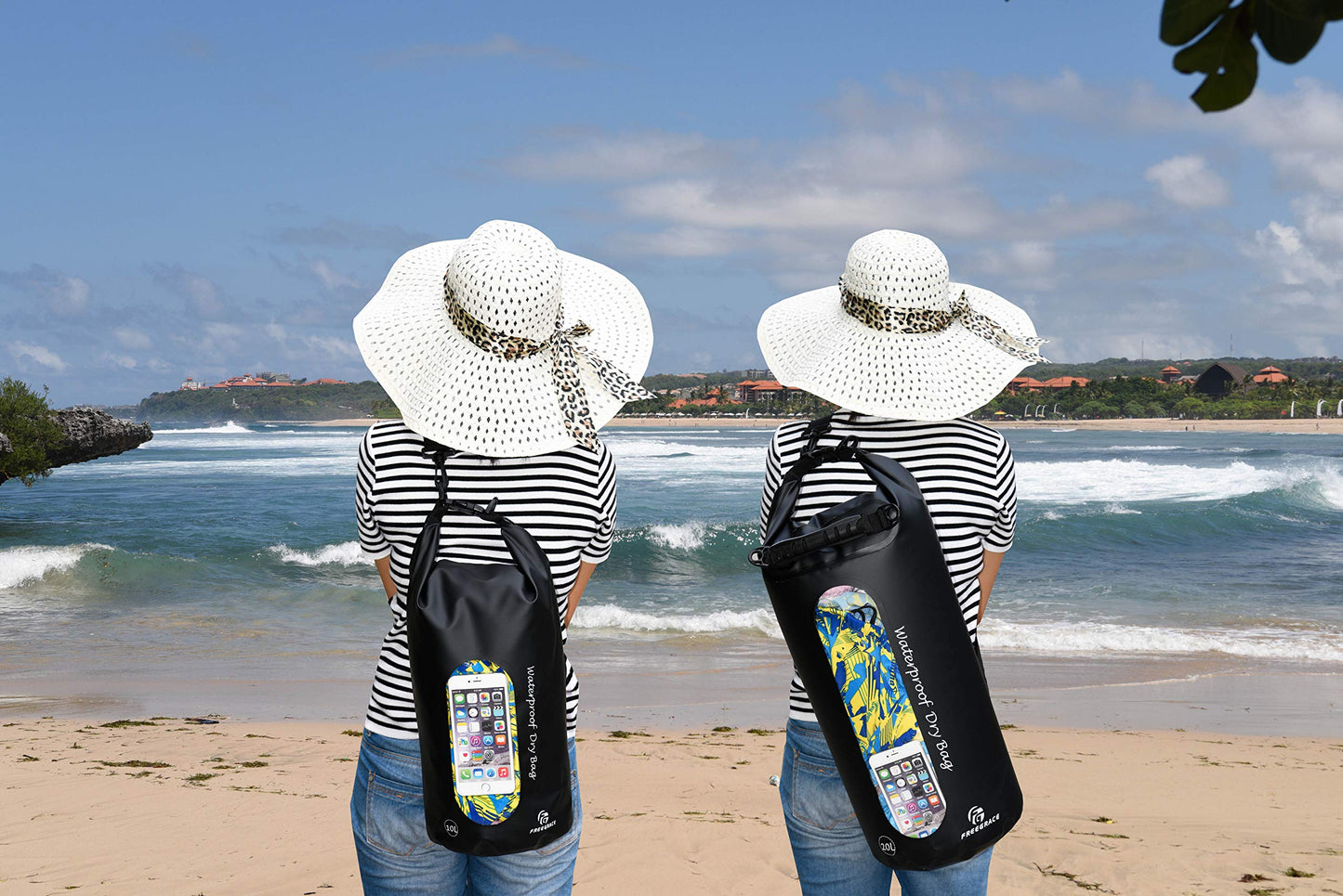 Freegrace Waterproof Dry Bag Set of 3 - Submersible Dry Sack with Double Zip Lock Seals - Includes Waist Pouch & Phone Case - Perfect for Kayaking, Swimming, Boating & Rafting (Black(Window), 5L)