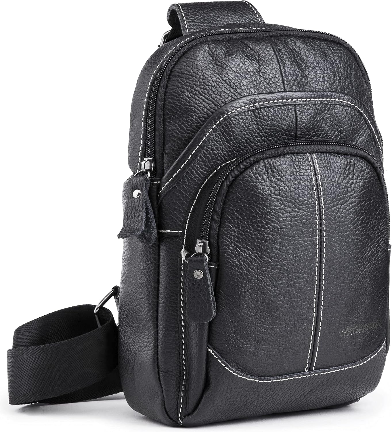 Chrysansmile Sling Bag for Men Black Crossbody Bags for Women Genuine Leather Cross Body Bag Mini Backpack for Travel Outdoor