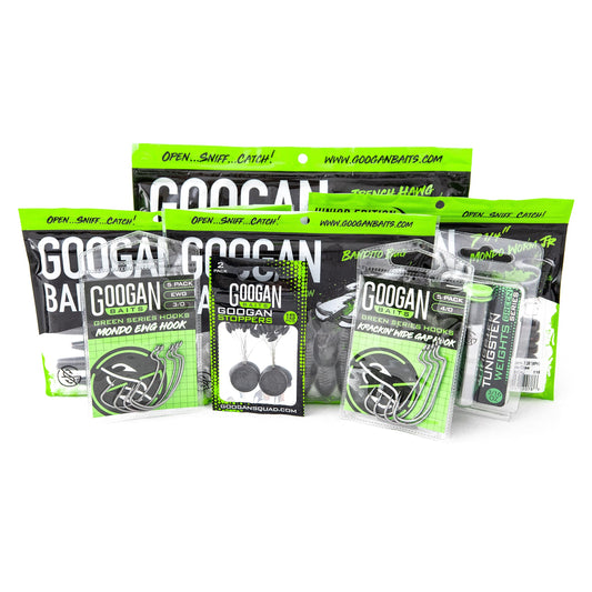 GOOGAN BAITS Texas Rig Bundle - Complete Bass Fishing Kit with Soft Plastic Lures, Hooks, Weights, & Accessories