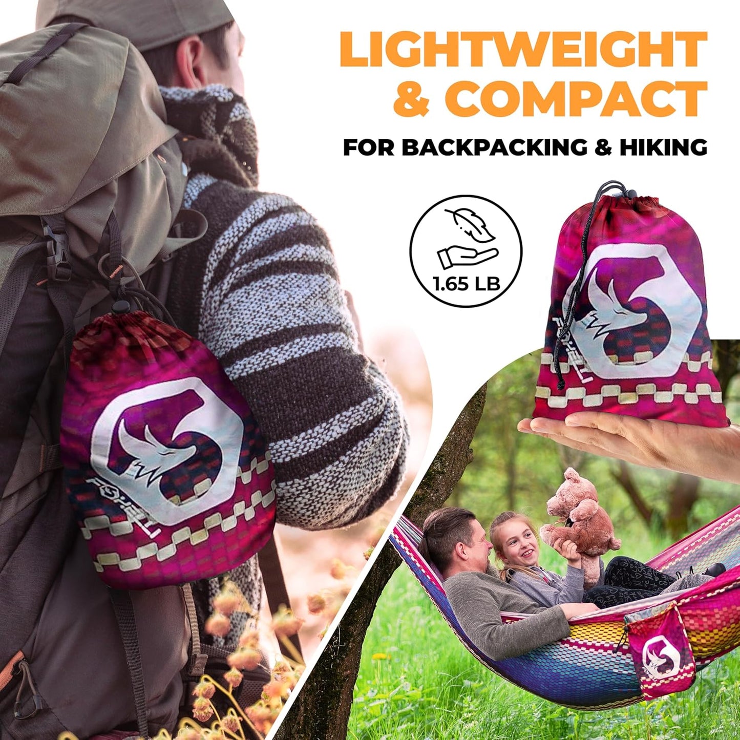 Foxelli Camping Hammock - Lightweight Portable Hammock, Easy Setup with Tree-Friendly Ropes & Steel Carabiners, Heavy Duty Parachute Nylon for Indoors and Outdoors