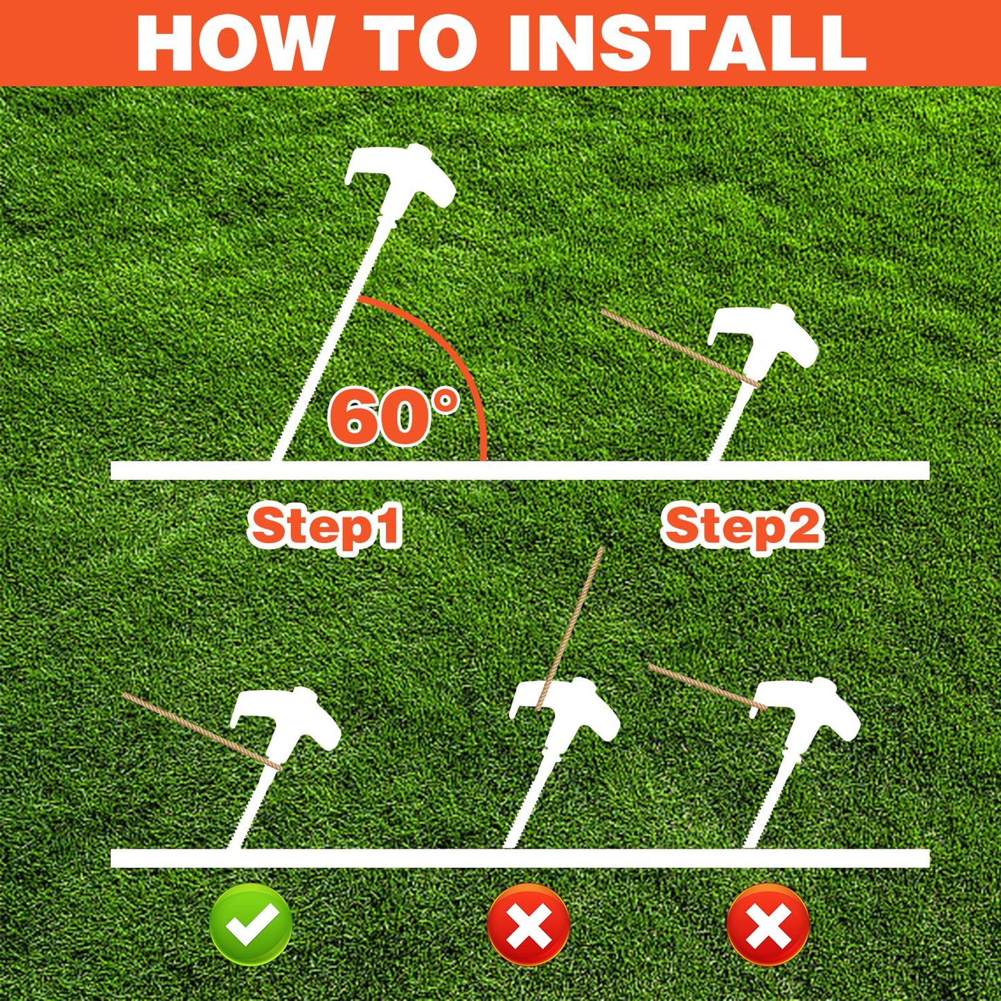 4Pcs Screw in Tent Stakes Heavy Duty, 8" Ground Stakes Ground Anchors Screw in, Metal Screw Tent Stakes Heavy Duty Tent Pegs, Ground Threaded Tent Spikes for Outdoor Camping (Orange)