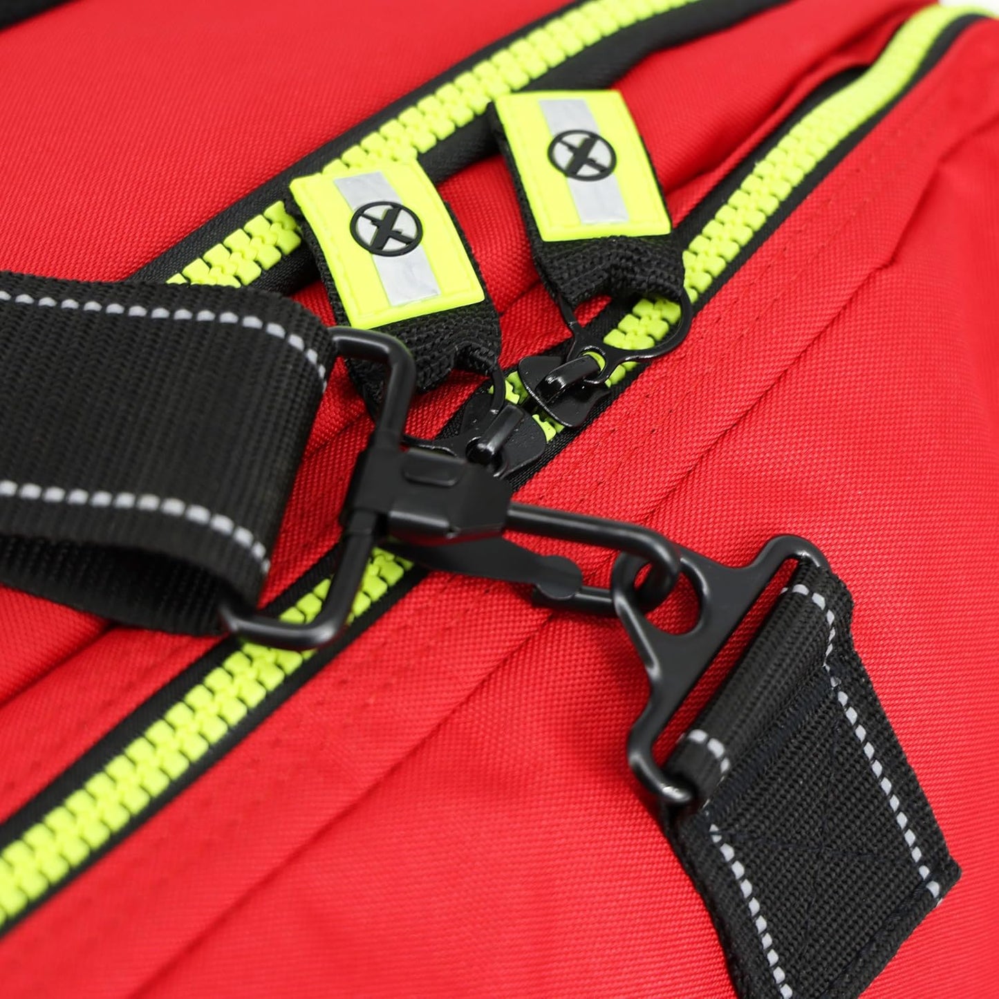 Lightning X Products Newly Redesigned Firefighter Fireman Quad-Vent Turnout Gear Bag with Helmet Compartment, Mesh Vents & Maltese Cross for First Responder (Red)