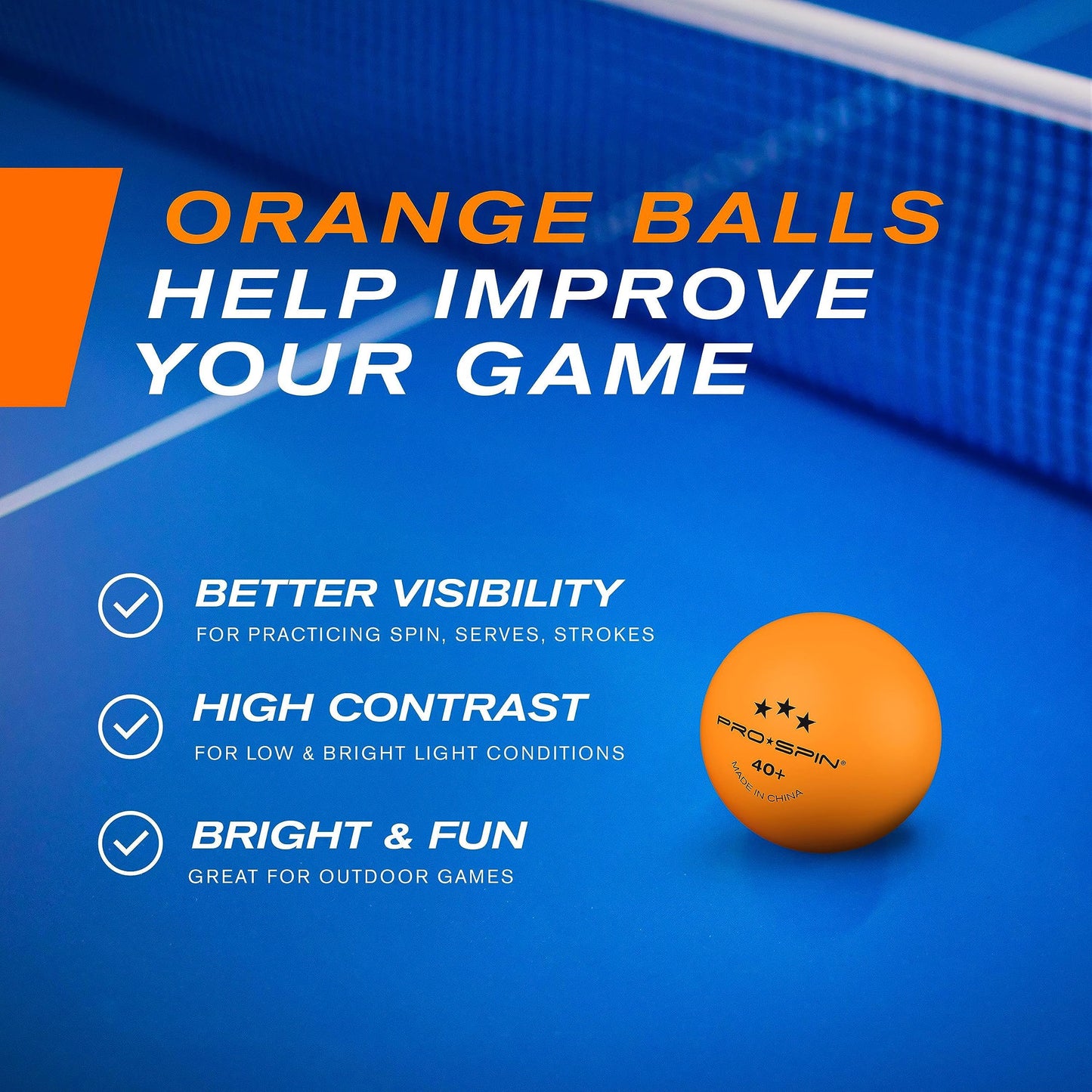 PRO-SPIN Ping Pong Balls - 3-Star Premium Orange Table Tennis Balls | High-Performance 40+ ABS Professional Quality | Ultimate Durability for Indoor & Outdoor Ping Pong Tables (Pack of 24)