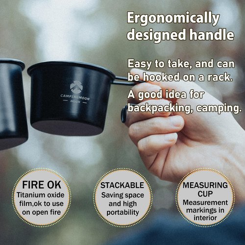 CAMPINGMOON 2pcs 160ml Little Camping Mug Cup 304 Stainless Steel Small Black BKS-180-2P