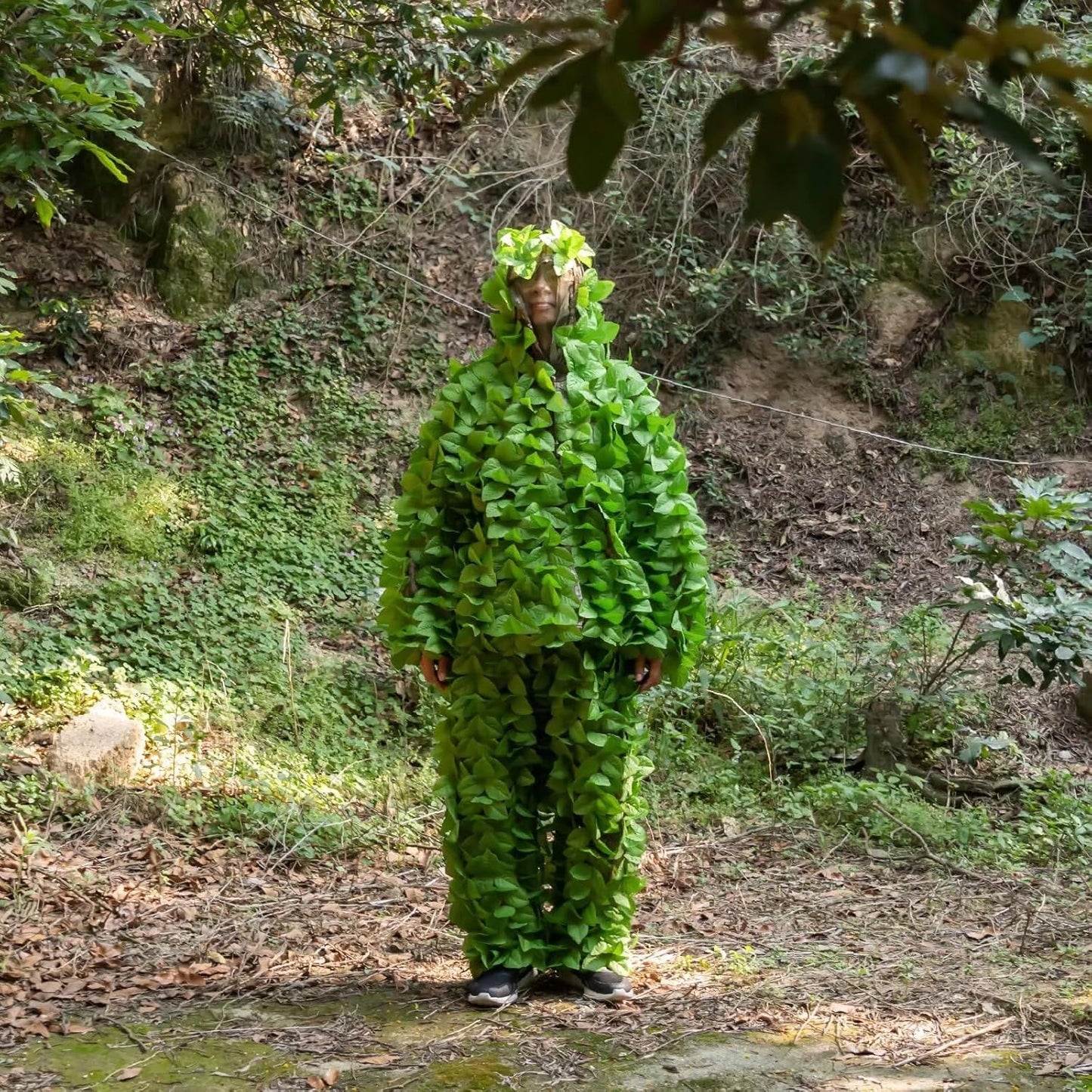 HYOUT Hooded Ghillie Suit Camo Suit Woodland Forest Military 3D Green Leafy Clothing Costume for Jungle Halloween Party