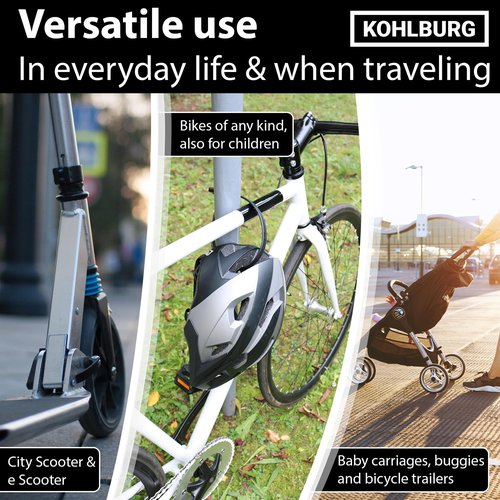 KOHLBURG Lightweight zip tie bike lock [20" short & secure 3-digit Combination Bike Lock] - compact & small cable lock as combo bike lock & helmet locks - bicycle accessories scooter stroller ski kids