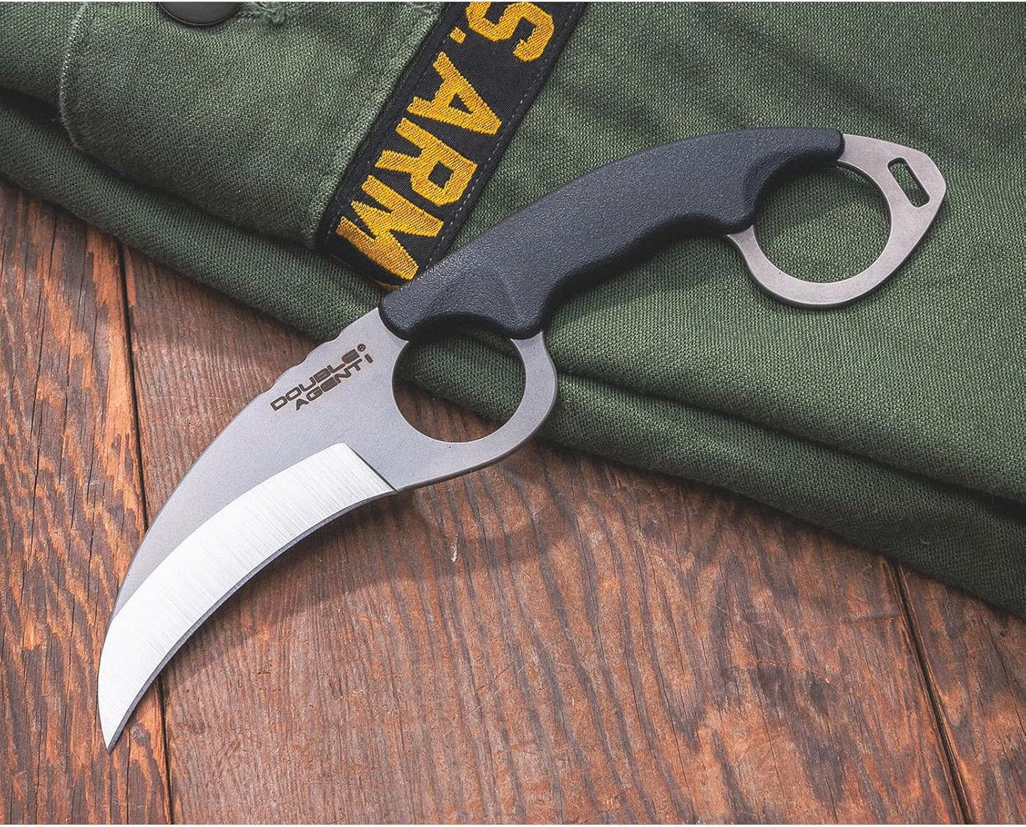 Cold Steel Double Agent Durable Lightweight Japanese AUS8A Steel Karambit Shape 3" Fixed Blade Tactical Outdoor Hunting Knife, Kray-Ex Handle, Secure-Ex Sheath