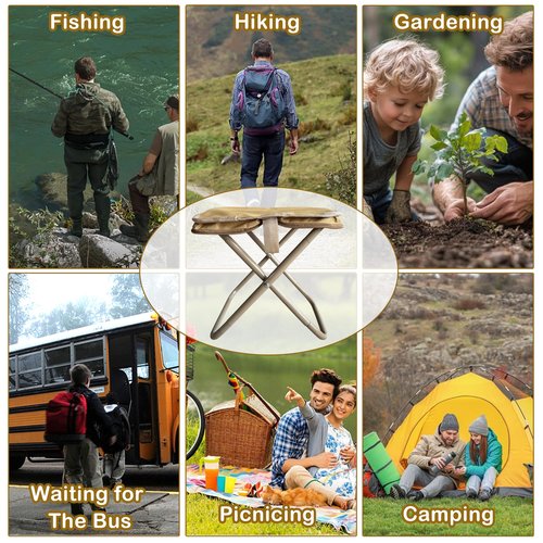 RJODZI Portable Stool, Folding Stool, 13 Inch Camping Stool for Traveling, Hiking, Barbecue, Fishing, Picnic, Etc. (Khaki)