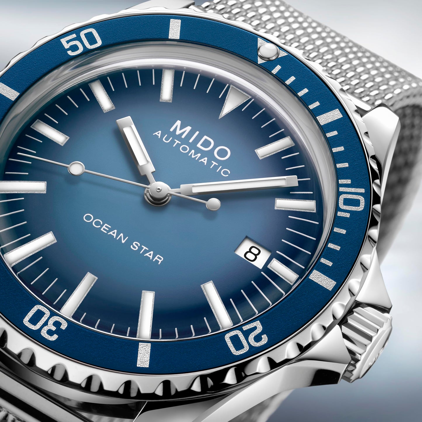 MIDO Ocean Star Tribute Gradient - Swiss Automatic Watch for Men - Blue Gradient Dial - 40.5mm Stainless Steel Case - Stainless Steel Bracelet - M0268071104101