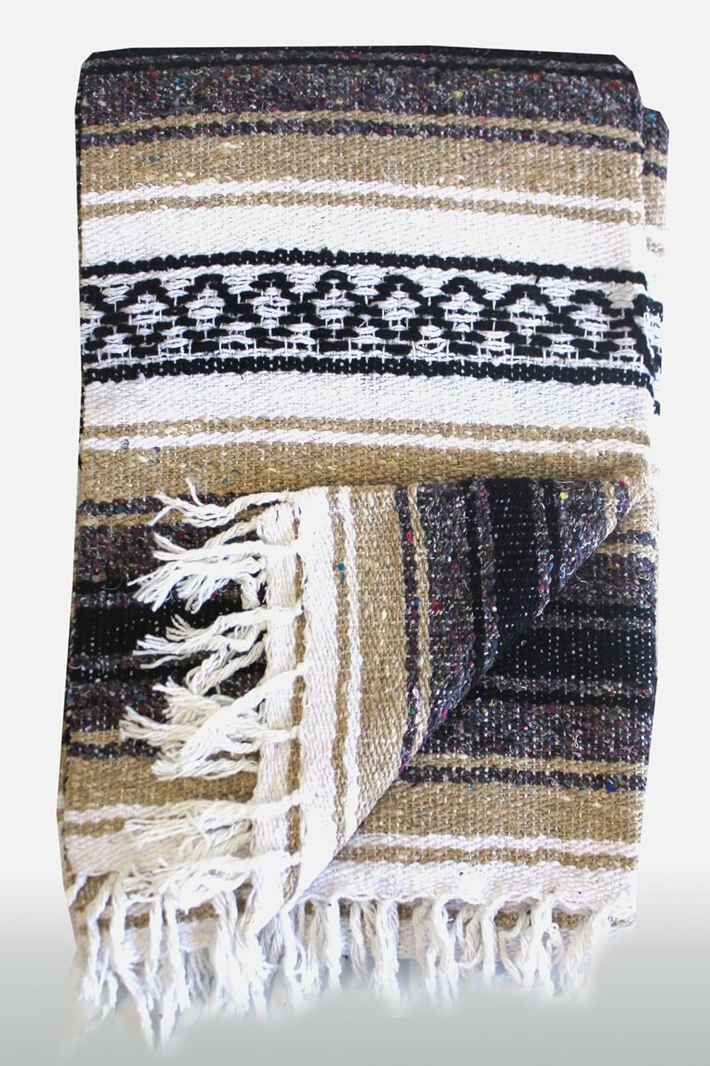 Authentic Del Mex Large Mexican Blanket - Woven Falsa Throw (70"x50") for Beach, Yoga & Outdoor Decor - Pink/Tan