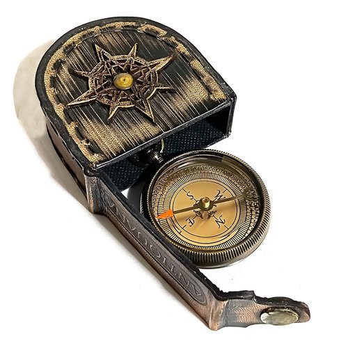 Brass Compass in Wooden & Leather Case - 2025 Graduation Gift for Him, College, High School, Birthday Gift for Son, Boys, Daughter, Inspirational, Baptism (#2 I Will Guide You)