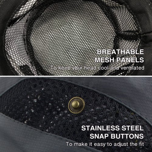 Men's Sun Hat Summer Outdoor UV Protection Mesh Wide Brim Bucket Hats Waterproof Packable Boonie Safari Fishing Cap for Hunting Hiking Camping Gardening Beach Dark Grey