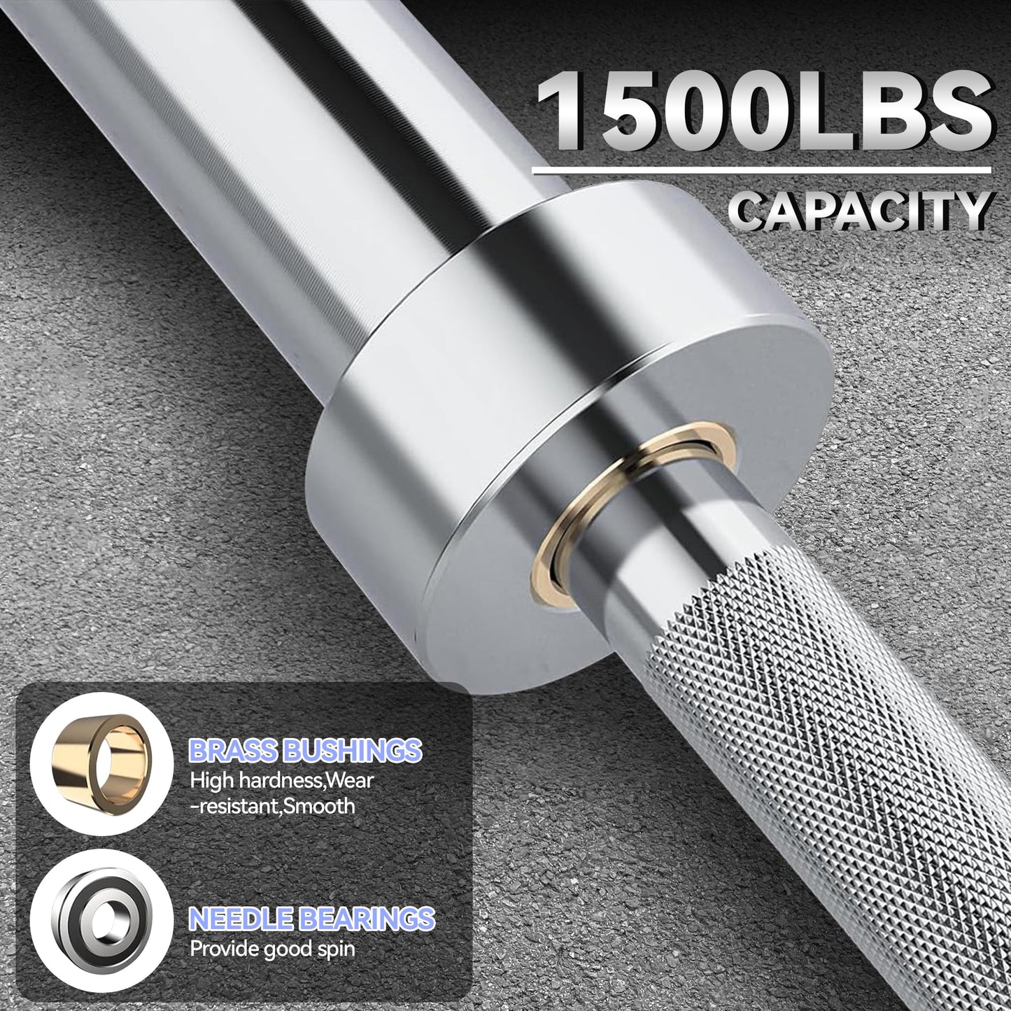 7FT Olympic Barbell, 1500lbs Capacity Weight Bar For Weightlifting and Powerlifting 45lb, Weight Bar Fit 2” Standard Weights