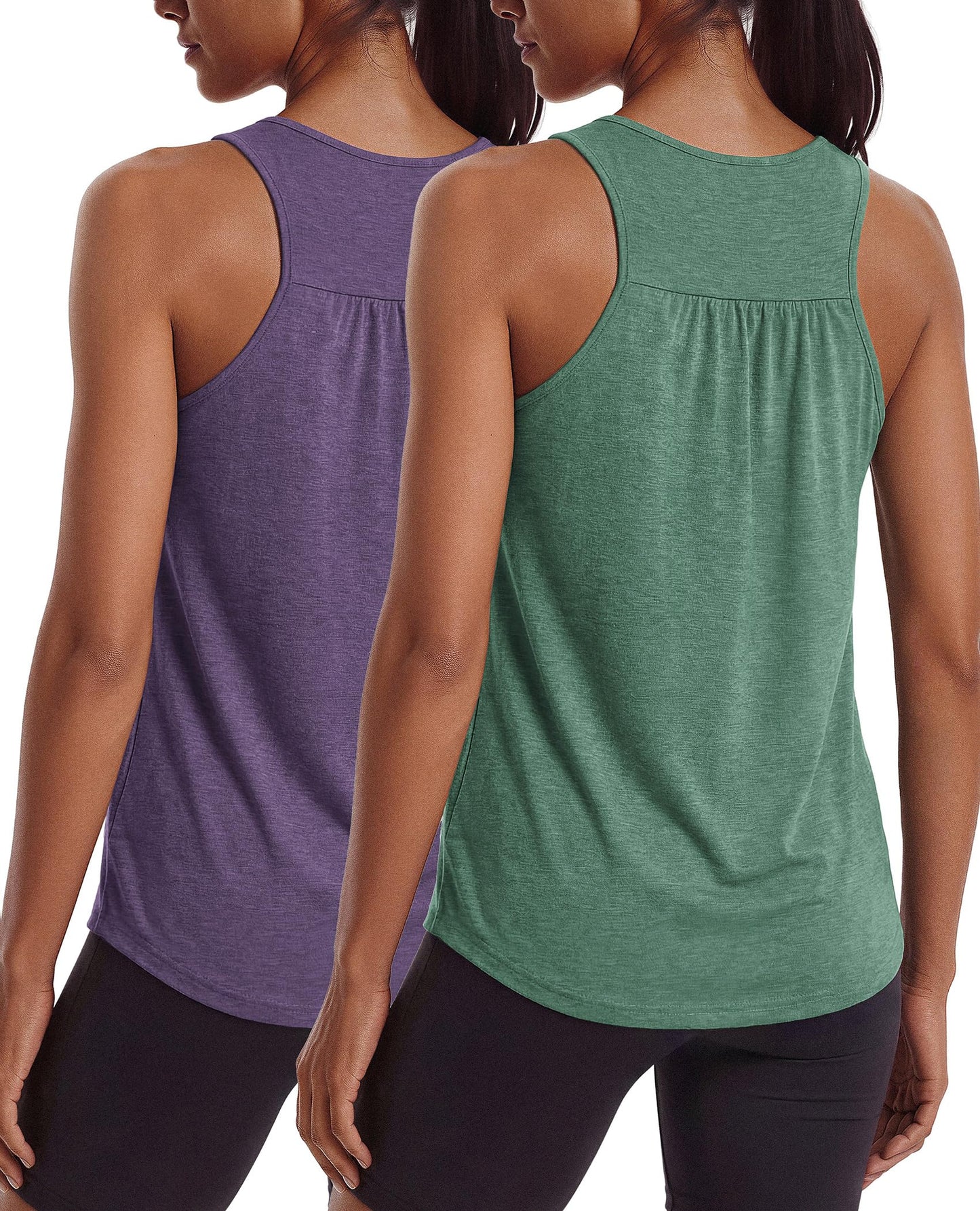 PINSPARK Workout Tops for Women Loose Fit Yoga Pilates Tank Sleeveless Racer Back Gym Muscle Shirts Summer Exercise Top,Purple/Dark Green XXL