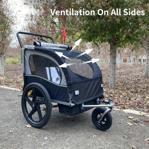 SPOFLYINN Spoflyinn 2-in-1 Universal Bike Double Seat Behind Bike Trailer Kids Trailer Jogger, Bicycle Coupler for 1 Or 2 Toddlers, Kids, Child Bicycle Carrier Black + Gray