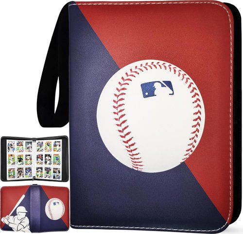Baseball Card Binder 900 Pockets, 50 Sleeves Large Baseball Binder 3 Ring Zipper Trading Cards Holder 9 Pocket, Sport Card Collection Folder Book Storage Organizer, Album Case Protector Collector Gift