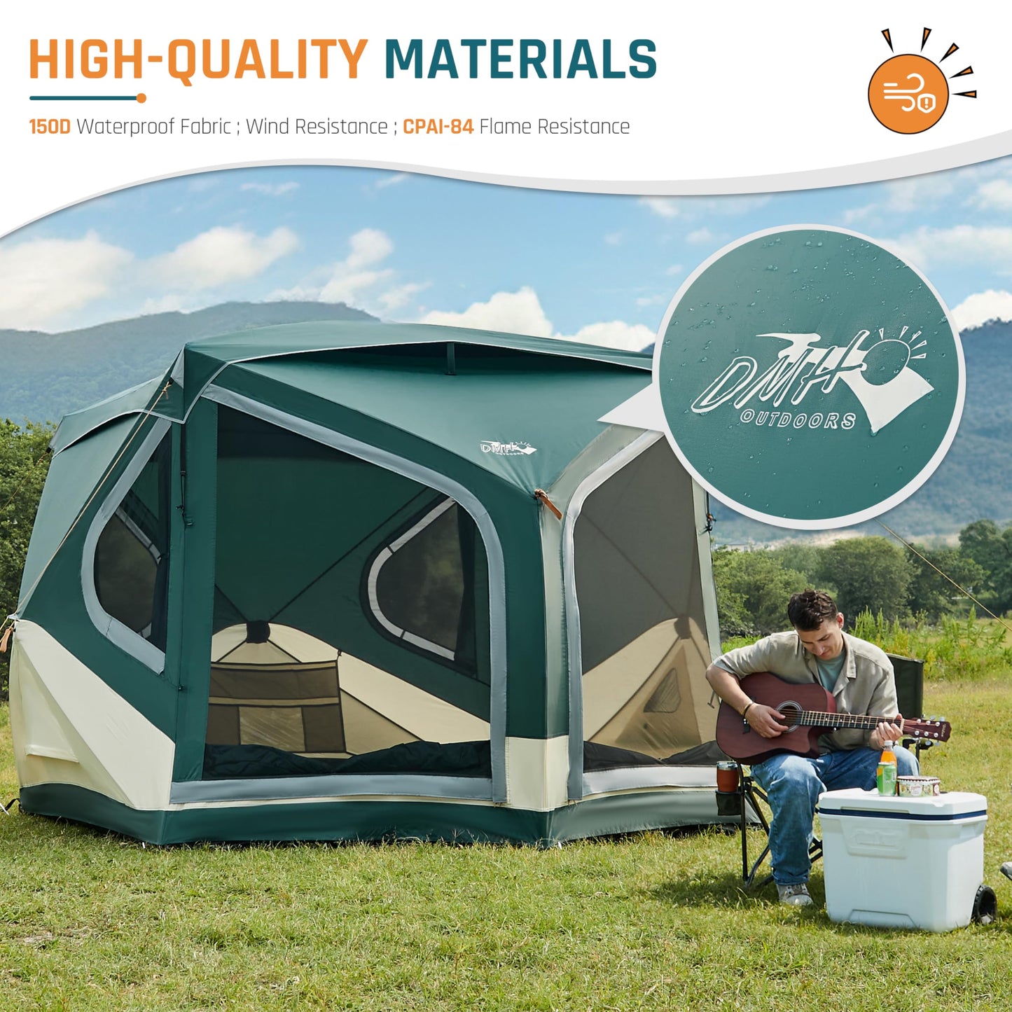4 Person Instant Pop up Tent, Easy 60 Second Setup Family Tents for Camping, Camping Hub Tent, 2 D-Shaped Doors & 4 Mesh Windows, Spacious Interior, Upgraded Ventilation