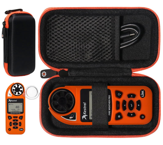 GETGEAR Weather Meter Case for Kestrel Weather Meter Compatible with Kestrel Elite, 5700/ 5700X, 5200, 5100, 5500, 2700, 3500, 3000, 3550, 2500, 1000 (Black with Orange Zipper)