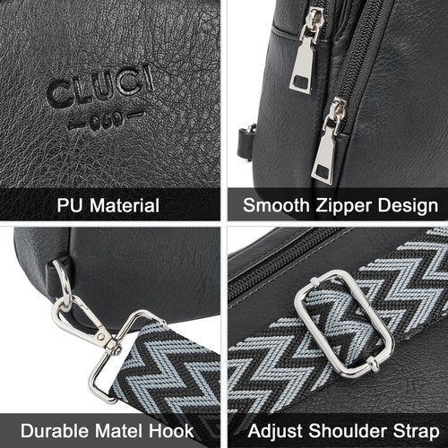 CLUCI Sling Bag - Crossbody Bag for Women's Travel, Black Leather Sling Backpack