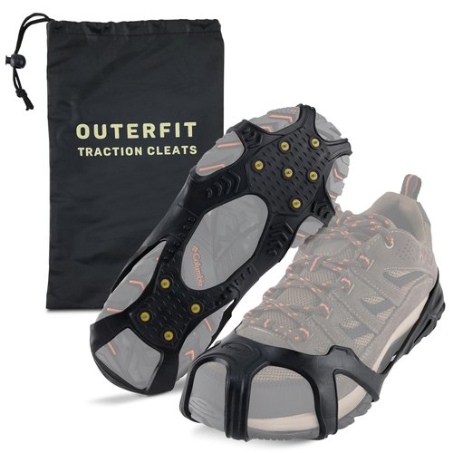 Outerfit Ice Cleats for Shoes and Boots, Non-Slip Crampons with Tungsten Steel Spikes, Snow and Ice Cleats for Hiking, Fishing, Walking
