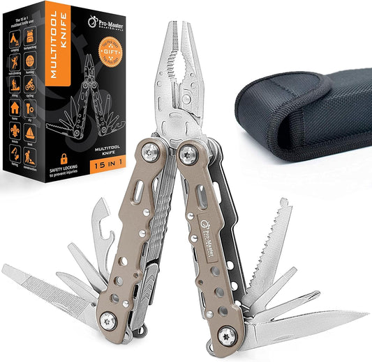 Multitool 15-in-1 with Safety-Locking, Stainless Steel Multi Tool Pliers, Functional Pocket Knife (EDC) for Outdoors, Camping, Hiking, Fishing, Simple Repir, Gift for Father, Husband Brother Boyfriend