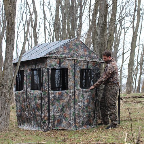 Deluxe 5'x5' 2-3 Person Hunting Blind 360 Degree See Through Fabric, Heavy Duty Metal Frame Deer Hunting Blinds