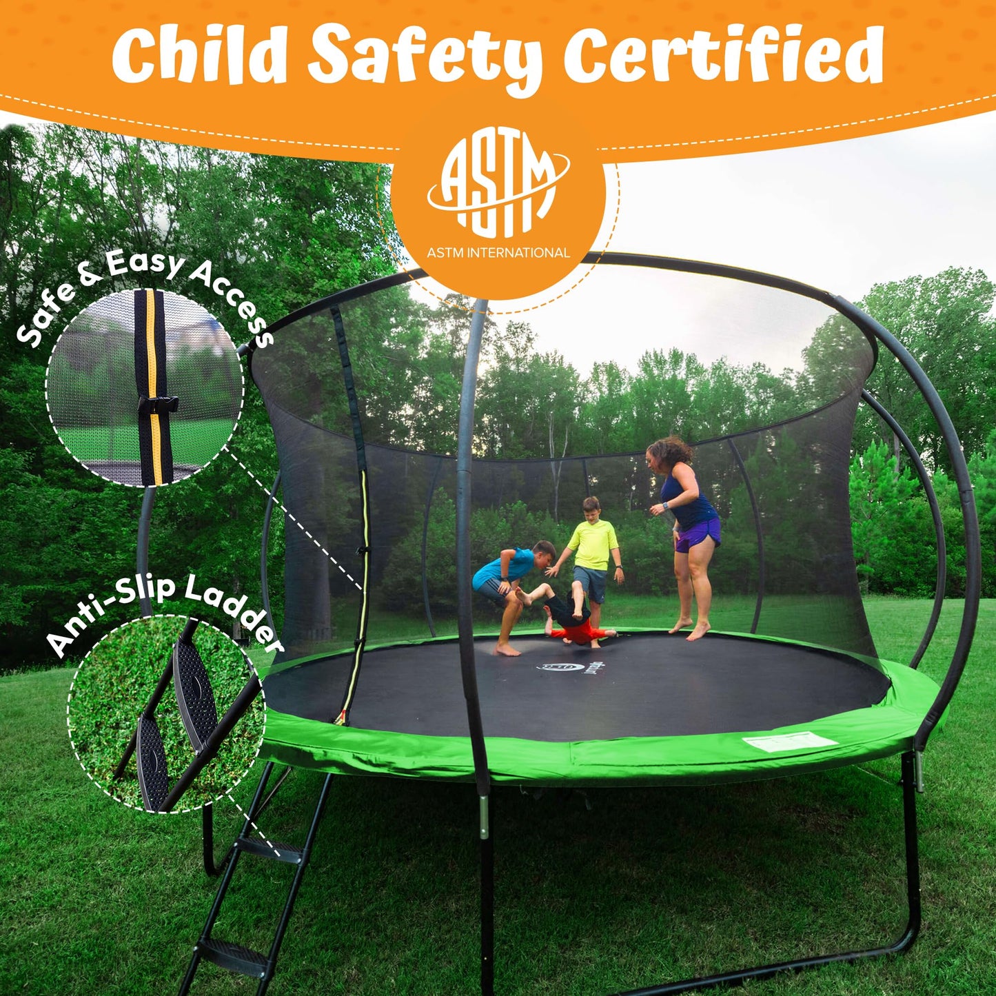 JUMPZYLLA Outdoor Trampoline with Net for Kids 10FT 12FT 14FT 15FT 16FT