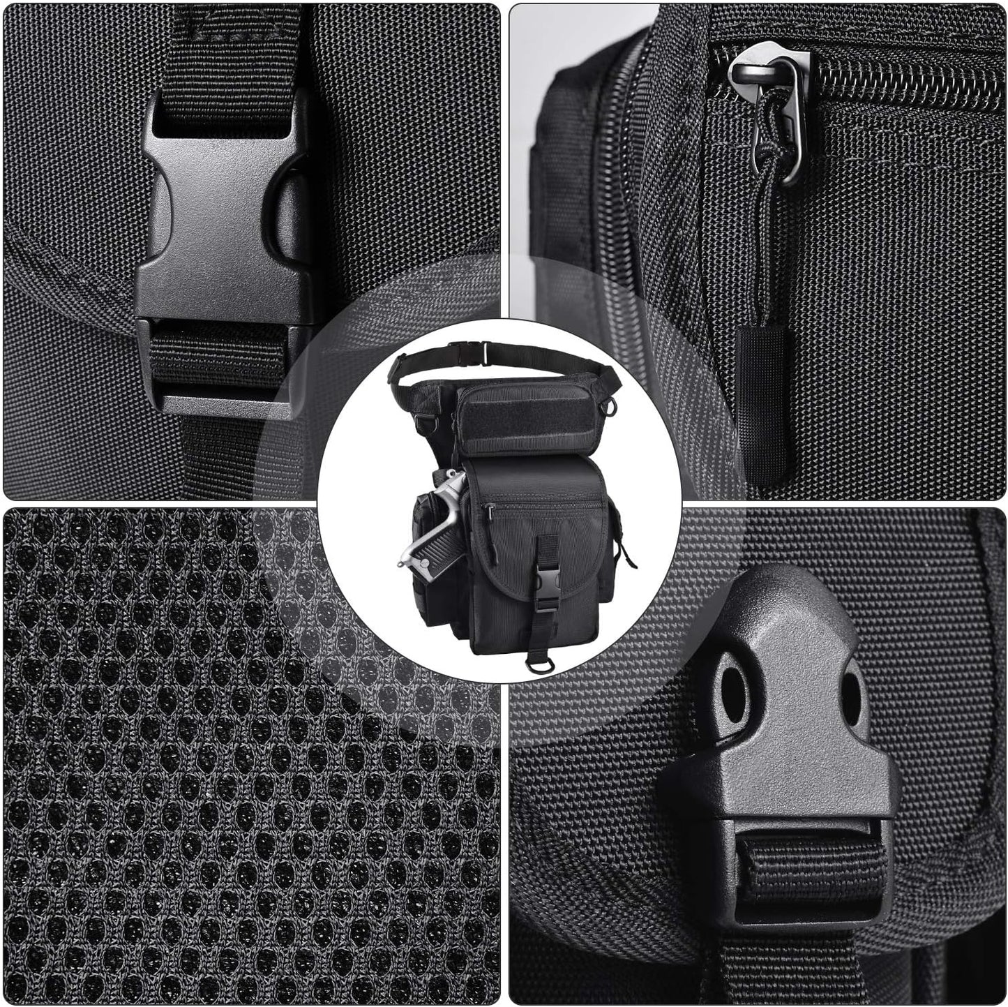 Tactical Drop Leg Bag with Pistol Holster - Leg Panel Thigh Leg Waist Bag Fanny Pack Multipurpose Carry Concealed Gun Ammo Pouch for Handgun Shooting Range Sport