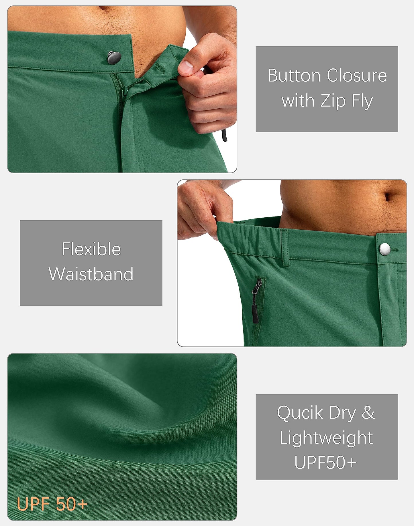 Pudolla Men's Hiking Cargo Shorts 9" Lightweight Outdoor Work Shorts for Men Travel Golf Camping Casual with 5 Zipper Pockets(Green 3X-Large)