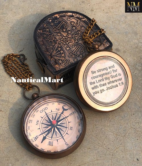 NauticalMart Brass Compass - God My Lord Guide Me, Personalized Gift for Confirmation, Baptism, Birthday, Graduation, Religious Gifts - Needle Lift Mechanism