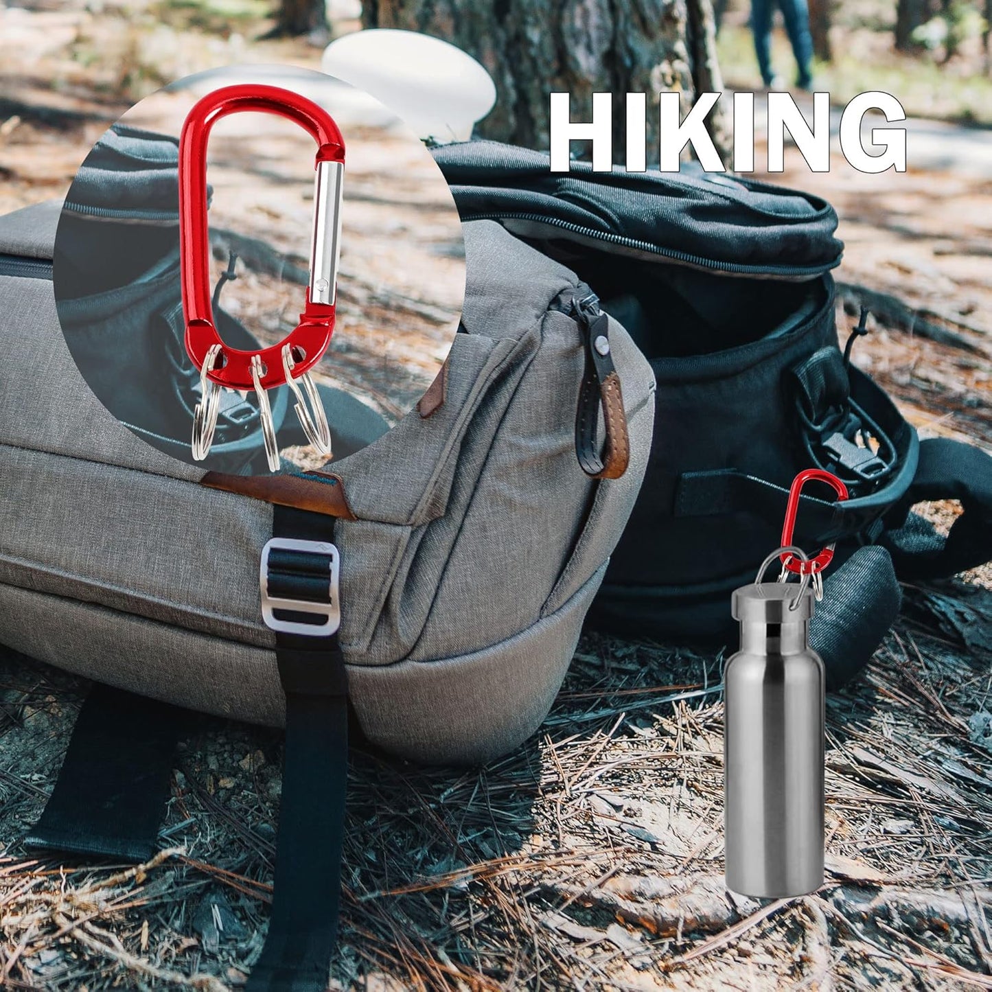 uxcell D Ring Carabiners Clip, Metal Spring Snap Hook with 3 Key Ring, Locking Keychain Snap Ring for Loaded Gate, 3.5 Inch Quick Link for Outdoor Hiking Fishing Traveling, Large 1PCS Red