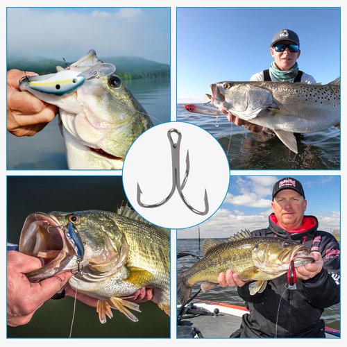 Classic Treble Hooks,20pcs Large Treble Fishing Hooks Saltwater Treble Hooks Silver Big Game Triple Barbed Fish Hooks Saltwater Fishing Hooks Size 4/0 6/0 7/0 8/0 10/0