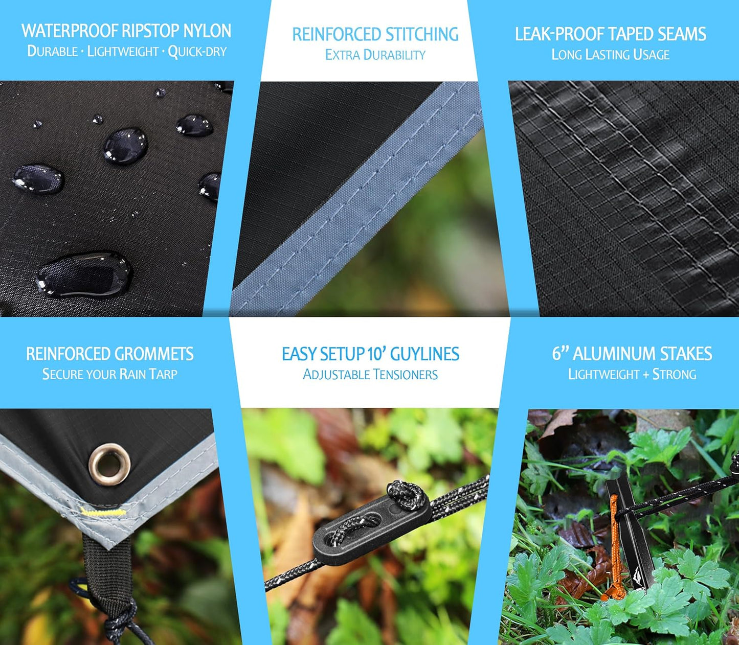 Waterproof Hammock Rain Fly [12ft x 9ft] - Portable Large Camping Tarp - Premium Lightweight Ripstop Nylon Cover - Fast Set Up + Accessories - A Camping Gear Essential! 12x9 ft HEX Shape